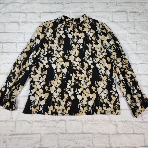 Tres Jolie Tops - Tres Jolie womens mock neck blouse keyhole back preppy black neutral floral sz L
